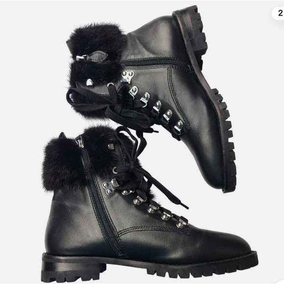 Rebecca Minkoff Shoes - Rebecca Minkoff Jaylin Real Mink Fur-Trimmed Black Lace Up Leather Boots Sz 6.5M
